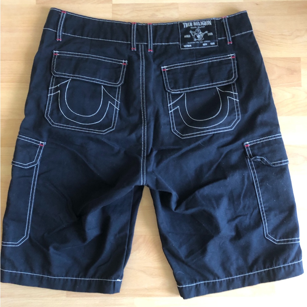 True Religion Men's Black Cargo Shorts with Contrast Stitching